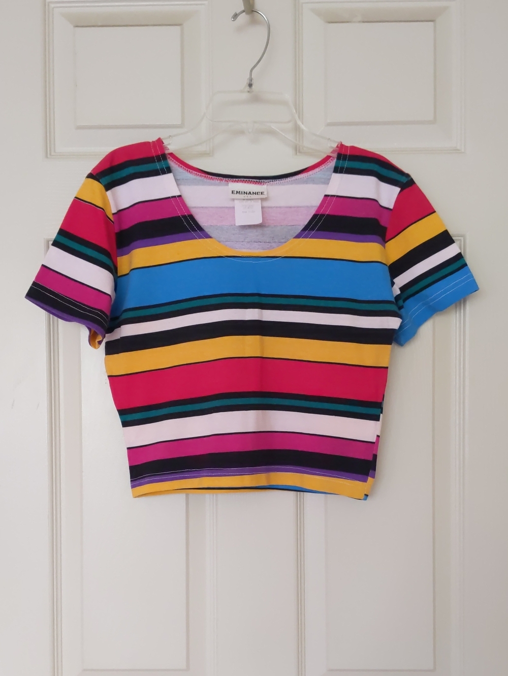 Eminence Multicolor Bright Striped Crop Top.